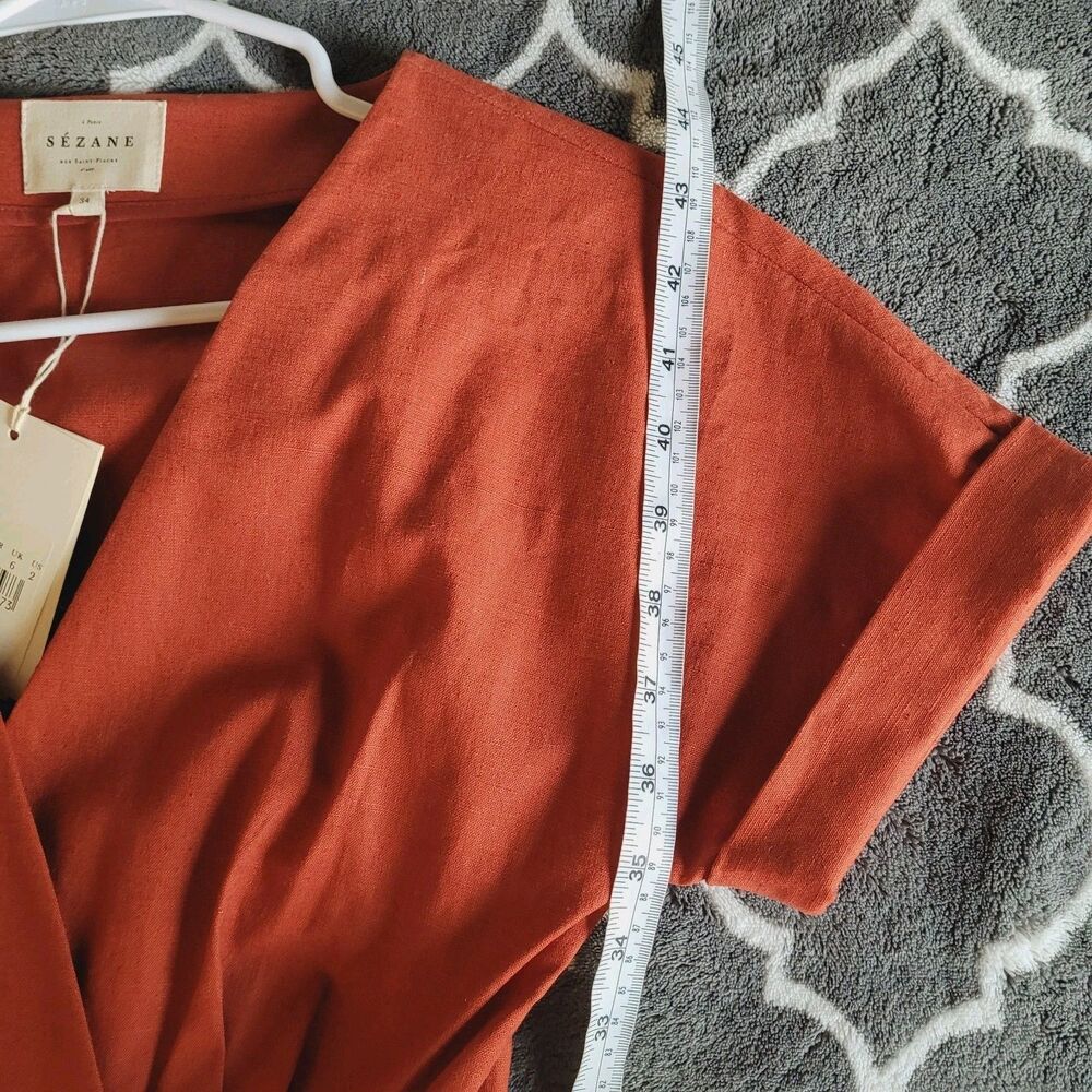 Sezane Rust Red Wrap-Style Midi Dress - Picture 7 of 9